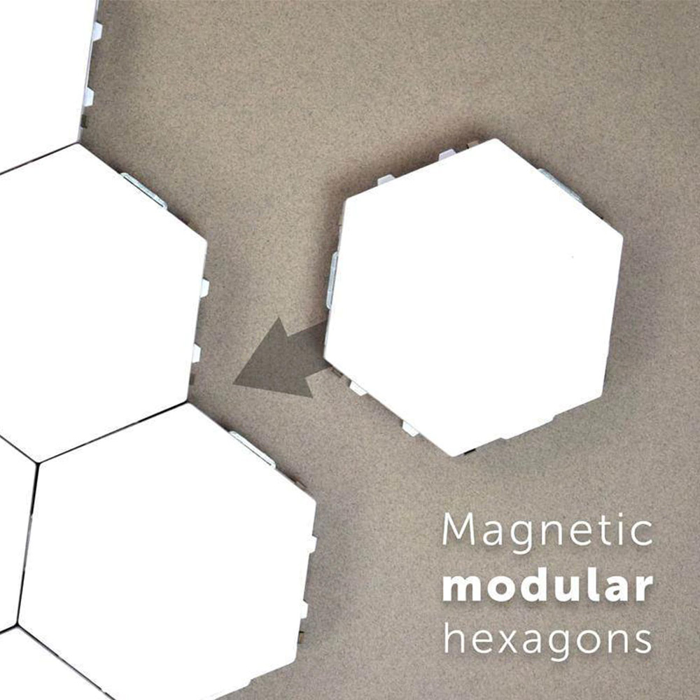 Σετ 6 Quantum Hexagonal LED Lamp - Επιτοίχιο Minimal Διακοσμητικό Εξαγωνικό Φωτιστικό Αφής Ψυχρού Φωτισμού 6500Κ - Συνδέονται μεταξύ τους με Μαγνήτη για να φτιάξετε ό,τι σχέδιο θέλετε
