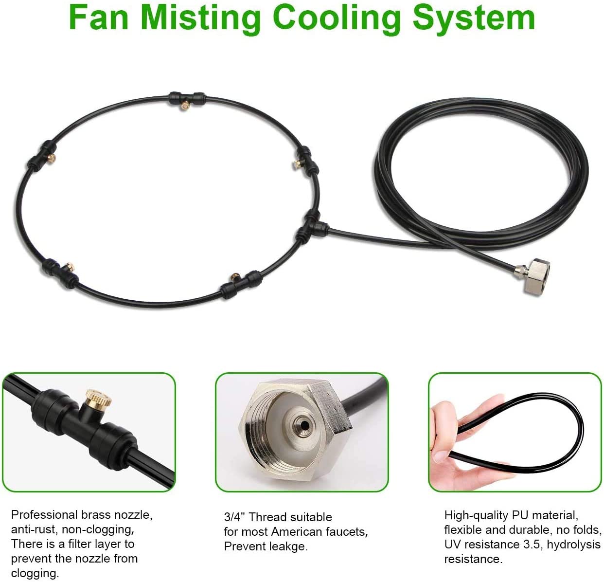 Σύστημα Κιτ Υδρονέφωσης & Δροσισμού Ανεμιστήρα με 4 Ρυθμιζόμενα Μπέκ 10 Μέτρα - Patio Mist-cooling Kit